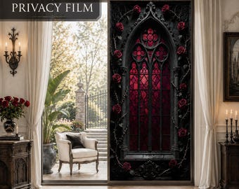 Gothic Privacy Film for Glass Doors and Windows, Cathedral Rose Window Design, Decorative Window Covering, Dark Academia Home Decor