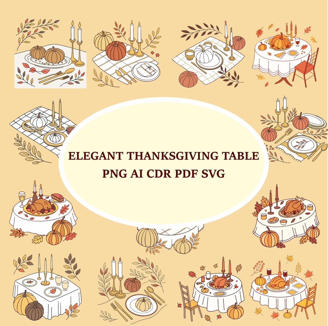 Elegant Thanksgiving Table Clipart Set Png Svg Ai Pdf Cdr - Etsy