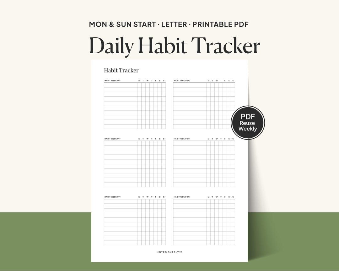 Daily Habit Tracker Printable PDF, 7 Day Routine, Minimalist Wellness ...