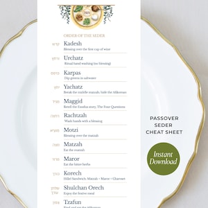 Passover Seder Guide Printable, Order of the Seder Steps, Haggadah Insert Card, Pesach Ritual Guide, Traditional Seder Table Printable