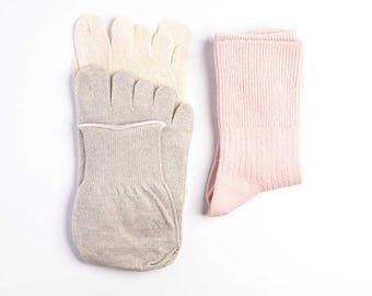 Layered Socks 3-Pair Set — Silk & Charcoal Organic Cotton | Made in Japan