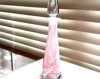 ¡Precioso! Frasco de perfume vintage de cristal de Murano con diseño en espiral rosa pastel de Lavorazione, hecho en Italia.