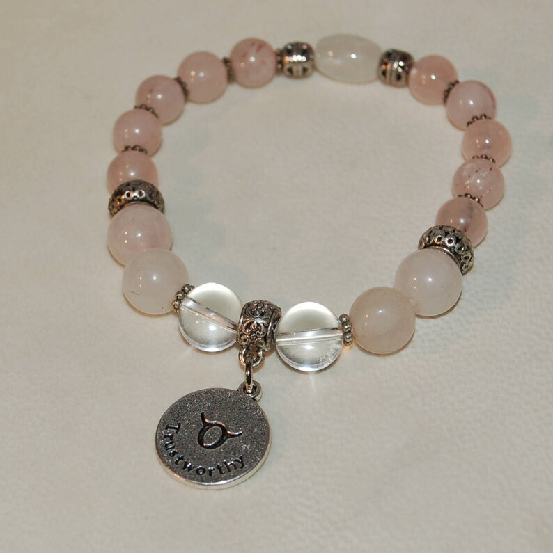 Taurus Zodiac Sign Gemstone Charm Bracelet Rose Quartz Clear Etsy
