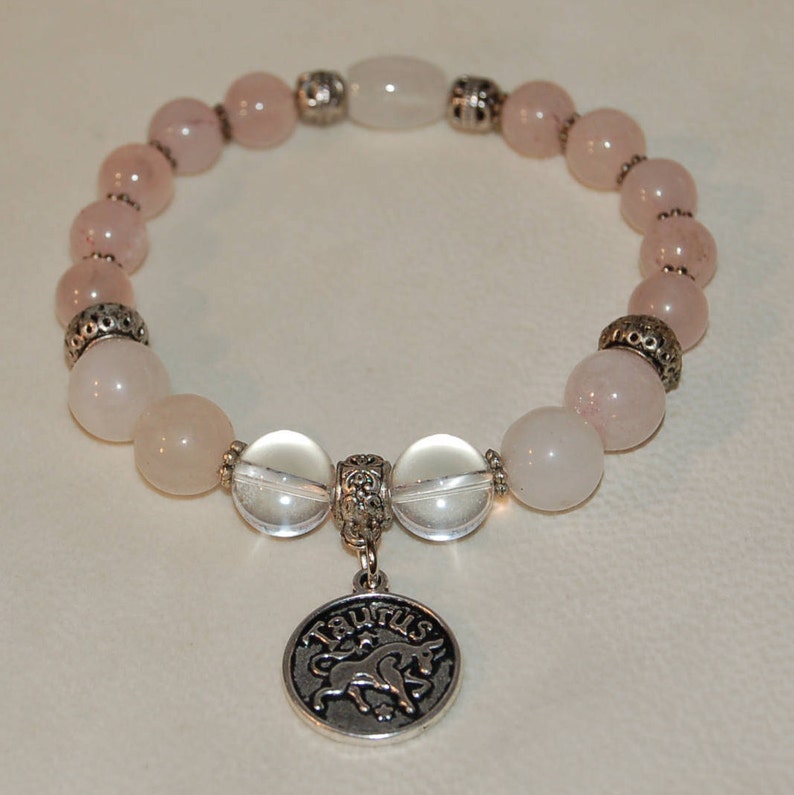 Taurus Zodiac Sign Gemstone Charm Bracelet Rose Quartz Clear Etsy