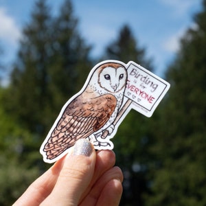 Birding is for Everyone barn owl 3" Medium vinyl sticker waterproof wildlife bird sticker