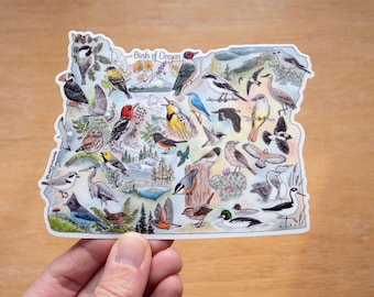 Birds of Oregon 5"x3.75" Large vinyl sticker, waterproof/dishwasher safe