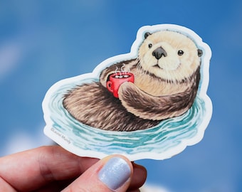 Cozy Sea Otter 3" Medium vinyl sticker waterproof cute wildlife sticker