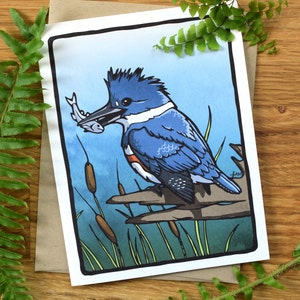 Carte de voeux martin-pêcheur ceinturée 100 % papier recyclé