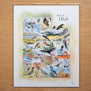 Carte de l'Utah pour observer les oiseaux, impression d'art 11 x 14 ou 8 x 10 - carte pour l'observation des oiseaux / ornithologues amateurs