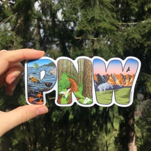 Pacific Northwest PNW 5.5"x2.5" Large vinyl water resistant water bottle/window/laptop/bumper sticker