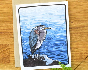 Great Blue Heron greeting card 100% recycled paper