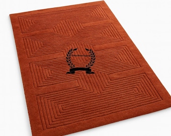 Handmade Terracotta Wool Area Rug: Modern Geometric Cut Pile