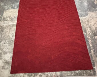 Alfombra moderna con diseño de ondas texturizadas rojas / Alfombra de lujo hecha a mano para sala de estar y dormitorio / Decoración de piso de felpa suave / Tamaño personalizado disponible