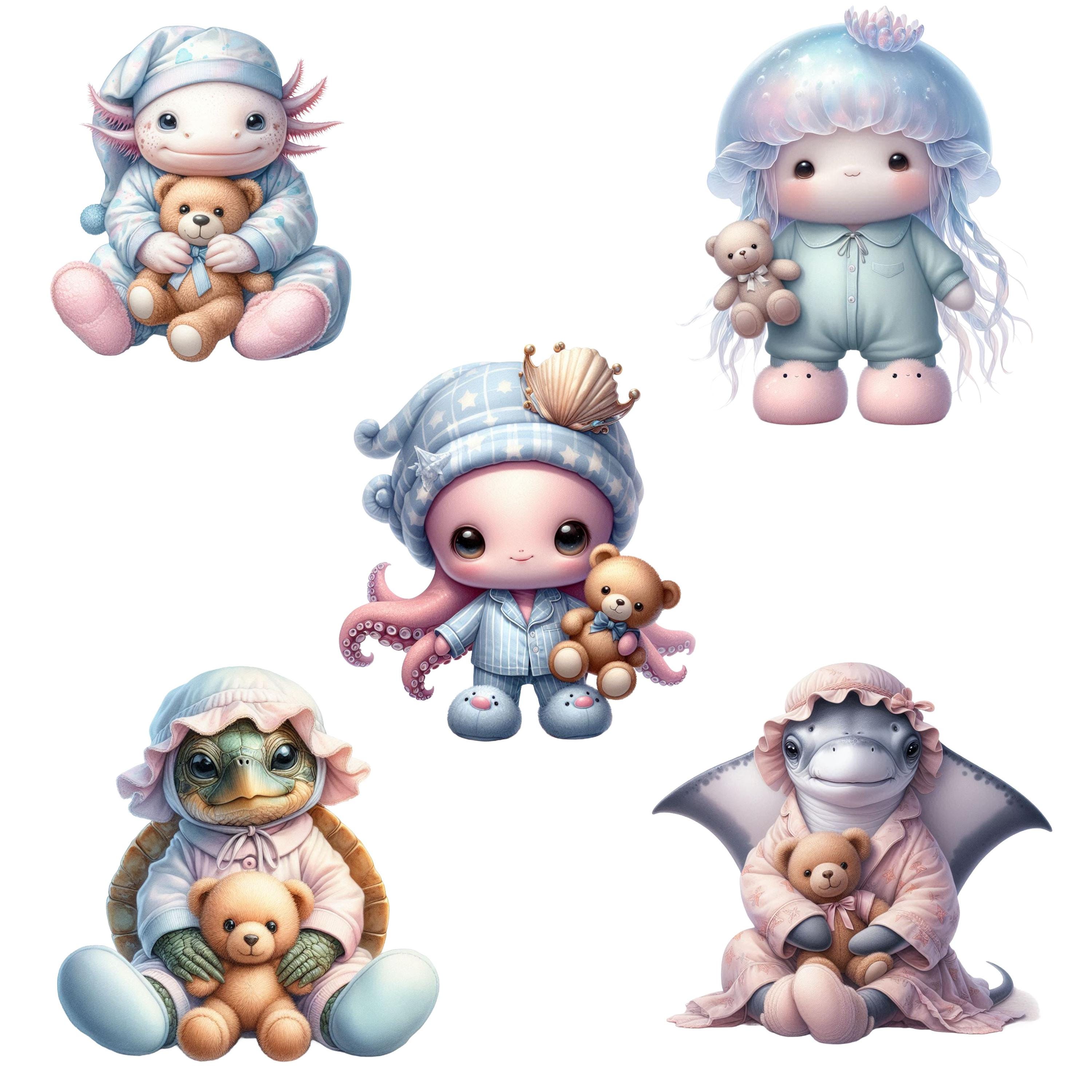 Ocean Baby Animals in Pajamas PNG Bundle - 15 Watercolor Nursery Cute ...