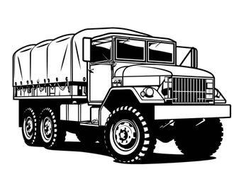 Cute Military Truck Illustration PNG & SVG, 300 DPI, Transparent Background, Cricut Cut File