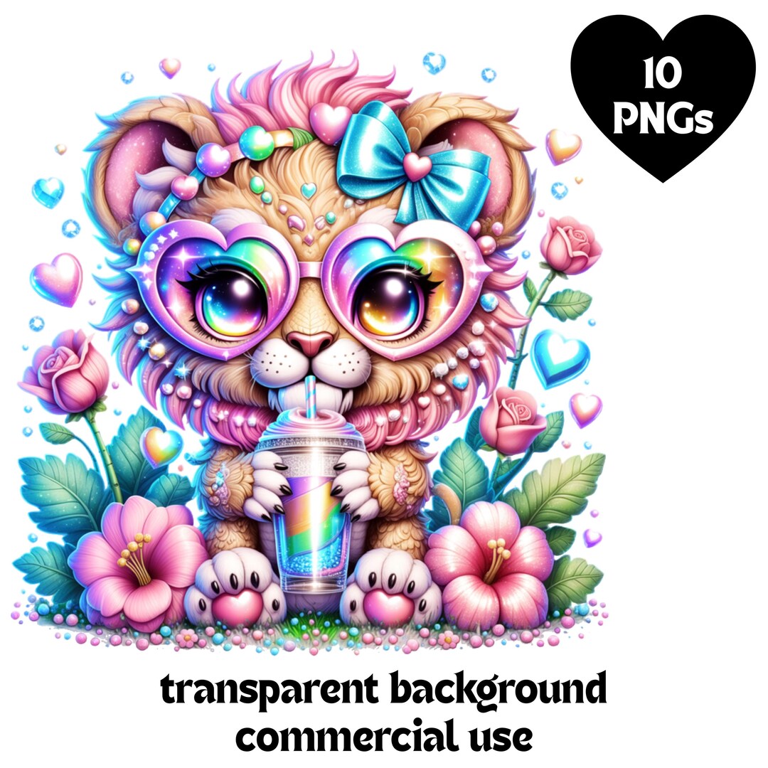 Cute Pastel Baby Wild Animals Clipart Bundle | Kawaii Lion Tiger Panda ...