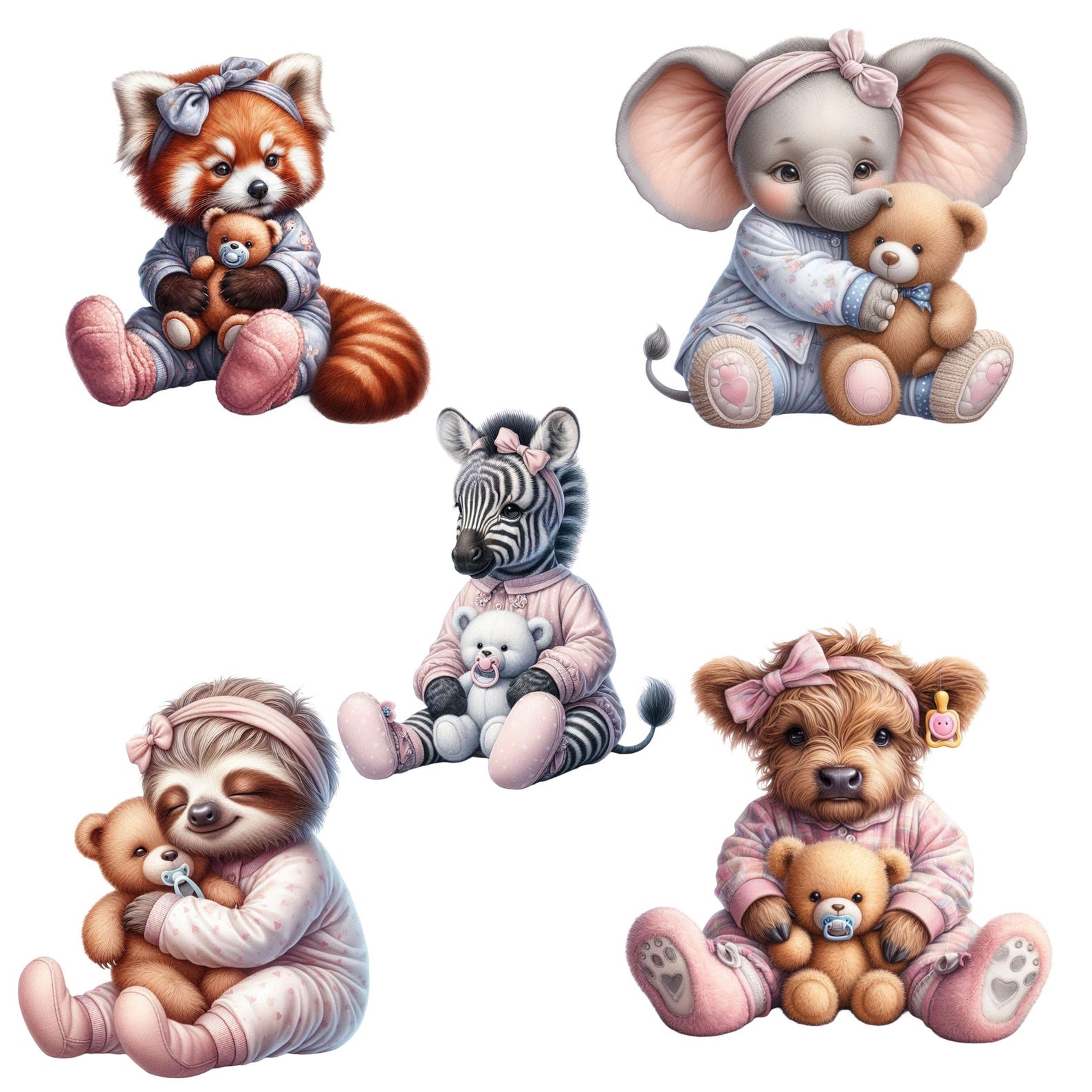 Baby Animals in Pajamas PNG Bundle - 15 Watercolor Nursery Safari ...