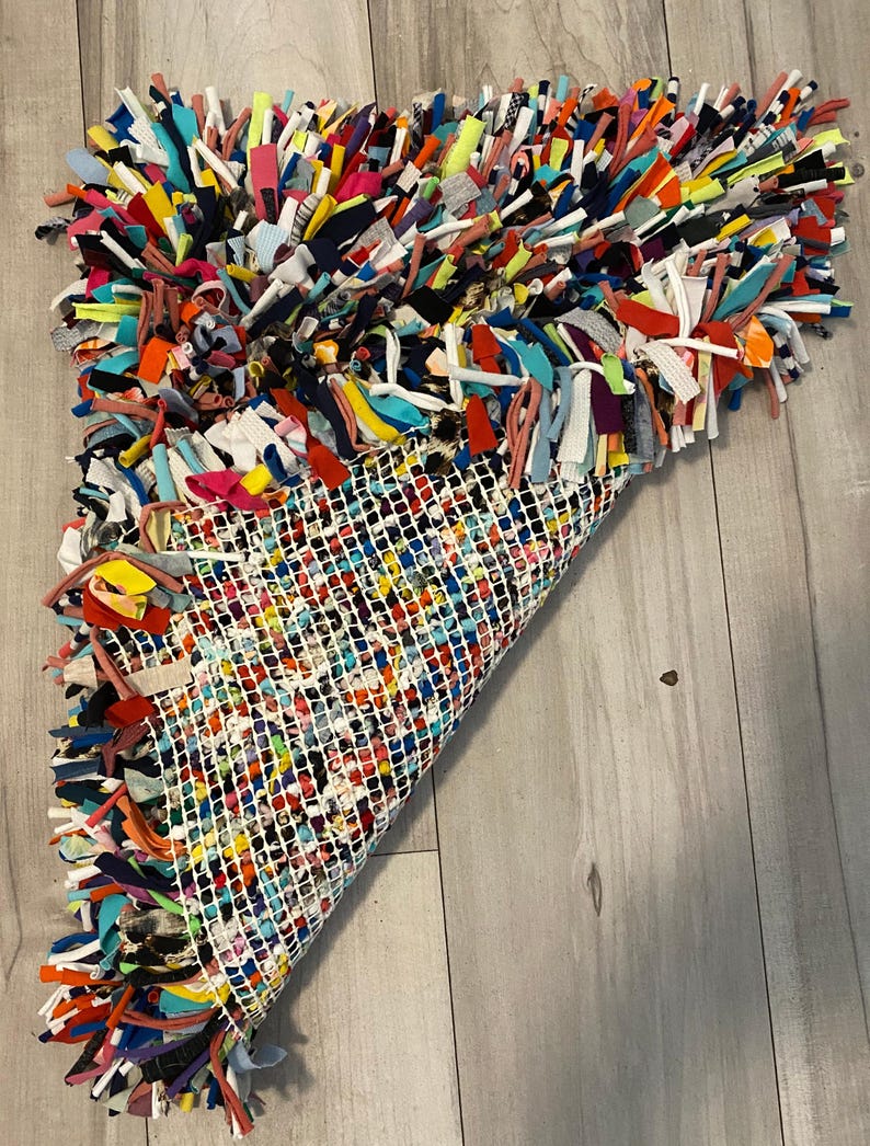 Handmade T-shirt Rag Rug, Floor Mat, Colorful, Rectangle Shape Recycled ...