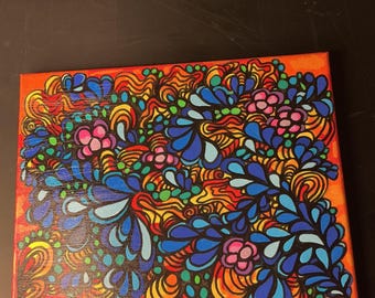 Original Abstract Colorful Doodle Painting on 9x13 Canvas | Modern Pop Art | One-of-a-Kind Acrylic Artwork