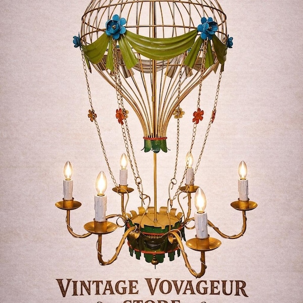 Vintage Heißluftballon Kronleuchter - Messing Pendelleuchte für´s Kinderzimmer