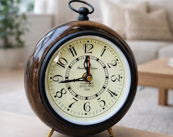 Vintage Railway Station Table Clock, Rustic Distressed Mantel Decor