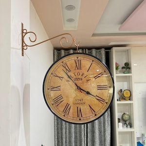 Reloj de estación vintage de doble cara / Reloj de pared de ferrocarril victoriano, decoración de estilo antiguo para el hogar