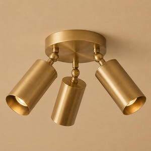 Plafoniera semi-incasso in ottone spazzolato / Faretto orientabile, illuminazione domestica in stile moderno di metà secolo