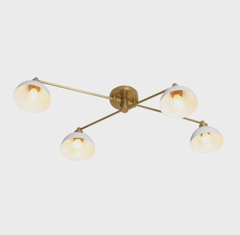 Modern Brass Flush Mount Chandelier, 4 Light Ceiling Fixture, Mid ...