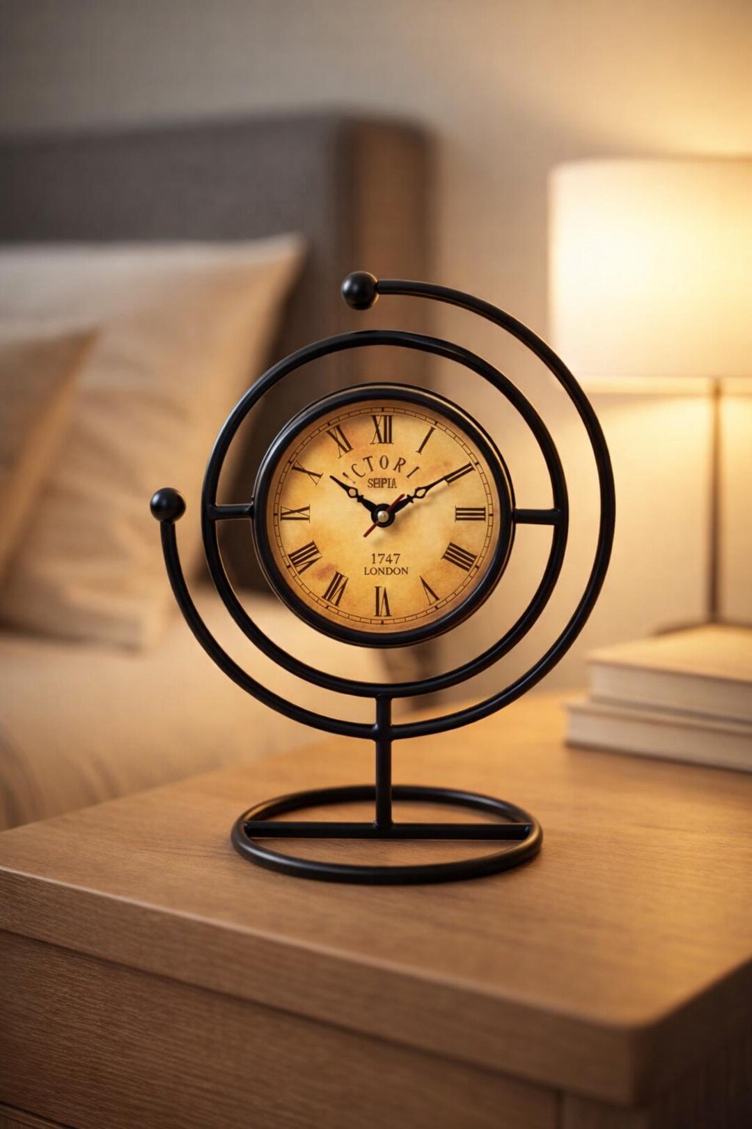 Machine Table Clock Vintage Industrial Orbital Table Clock – 25cm Matte Black Iron Desk ...