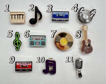 Music Instrument Clog Charms: Metallic Look Shoe Charms