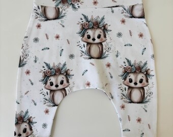 Urocze haremki dla niemowląt w jeże, organiczne bawełniane spodnie dla maluchów, legginsy dla niemowląt z leśnymi zwierzętami, ręcznie robione spodnie dla niemowląt, odzież dziecięca Oeko-Tex