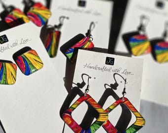 Handcrafted 70s Rainbow Dangle Earrings | Lightweight Groovy Jewelry