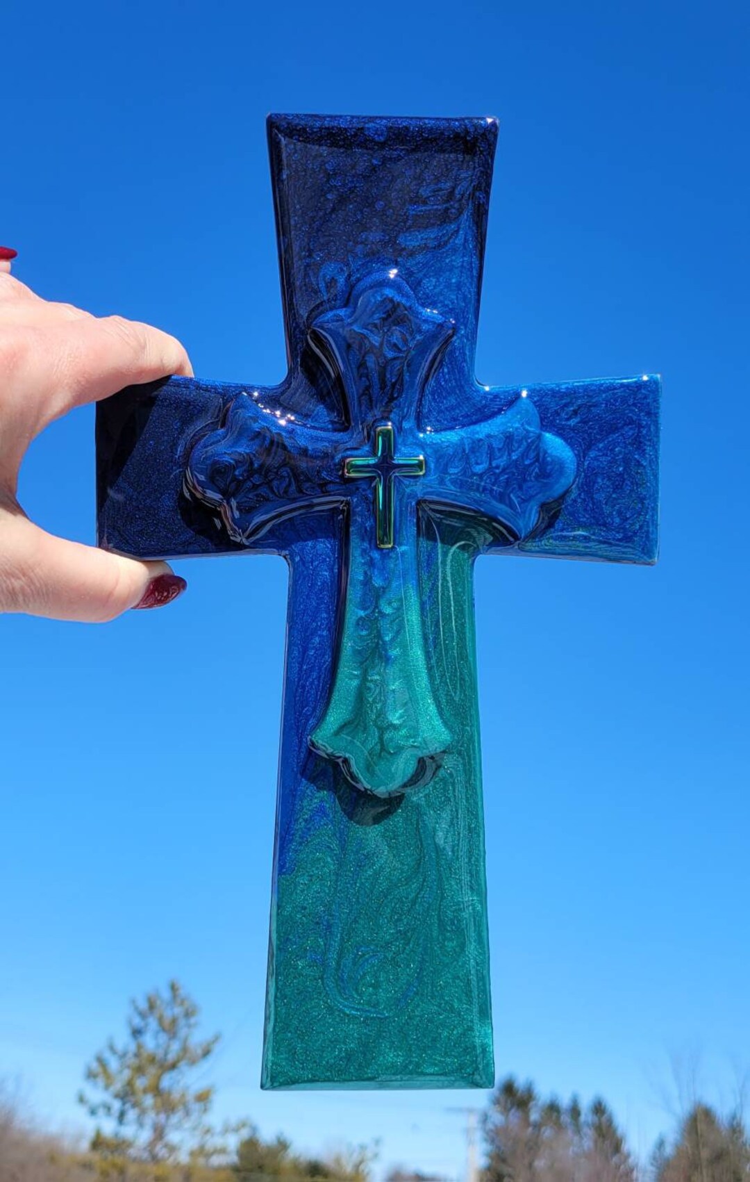 Trinity Cross Large Wall Cross Blue and Teal Wall Cross Etsy
