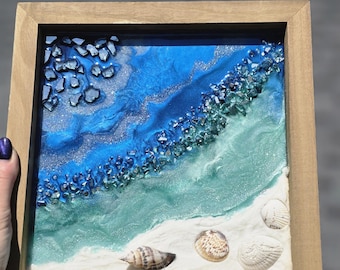 Beach Resin Wall Art | Ocean Wave Artwork | Coastal Home Decor | Handmade Resin Seascape | Beach House Wall Hanging | Jill Gehr Designs