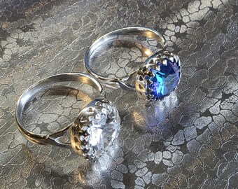 Sterling Silver-Plated Ring - Crystal Clear Stone or Bermuda Blue Stone