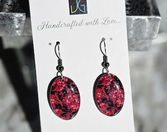 Handmade Red & Black Resin Earrings -  Rectangular Earrings