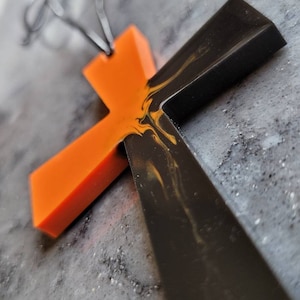 Cross Ornament - Orange and Black Cross Ornament - Harley Cross - Communion Cross - Confirmation Cross - Cross Hanging