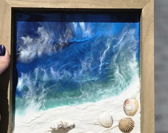 Beach Resin Wall Art | Ocean Wave Artwork | Coastal Home Decor | Handmade Resin Seascape | Beach House Wall Hanging | Jill Gehr Designs