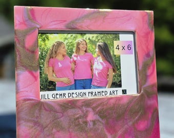Handcrafted Resin Photo Frame | Pink & Bronze Swirl Picture Frame | 4x6 Photo Display | Handmade Home Decor | Unique Gift for Her