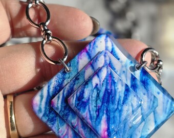 Marbled Blue Resin Jewelry Set • Lightweight Pendant Necklace and Earrings