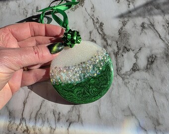 Green and Shimmery White Ornament - Christmas Ornament