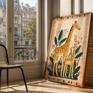 Giraffe Art Print: Jungle Kids Nursery Colorful Animal Illustration Bedroom Decor image 3
