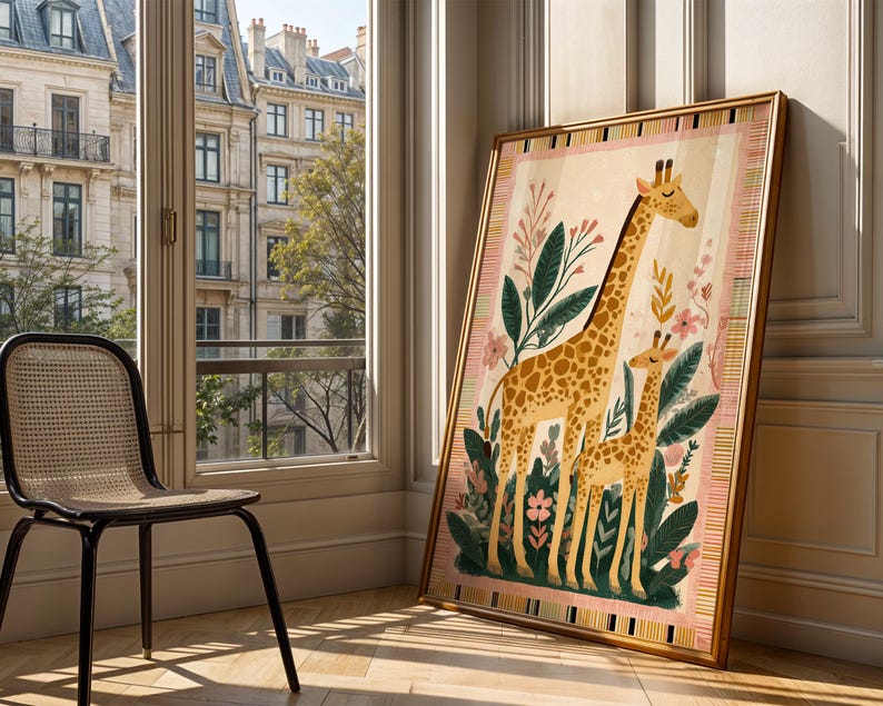 Giraffe Art Print: Jungle Kids Nursery Colorful Animal Illustration Bedroom Decor image 3