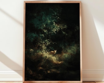 Obraz olejny „Lis”, Mystic Forest Art: plakat „Castlecore Moody Woodland”, wystrój Dark Academia