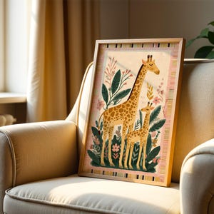 Giraffe Art Print: Jungle Kids Nursery Colorful Animal Illustration Bedroom Decor image 11