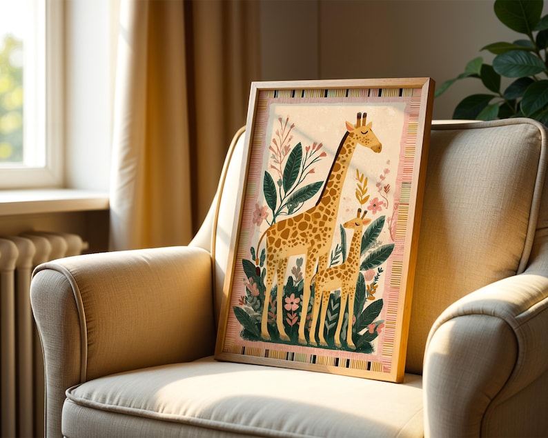 Giraffe Art Print: Jungle Kids Nursery Colorful Animal Illustration Bedroom Decor image 11