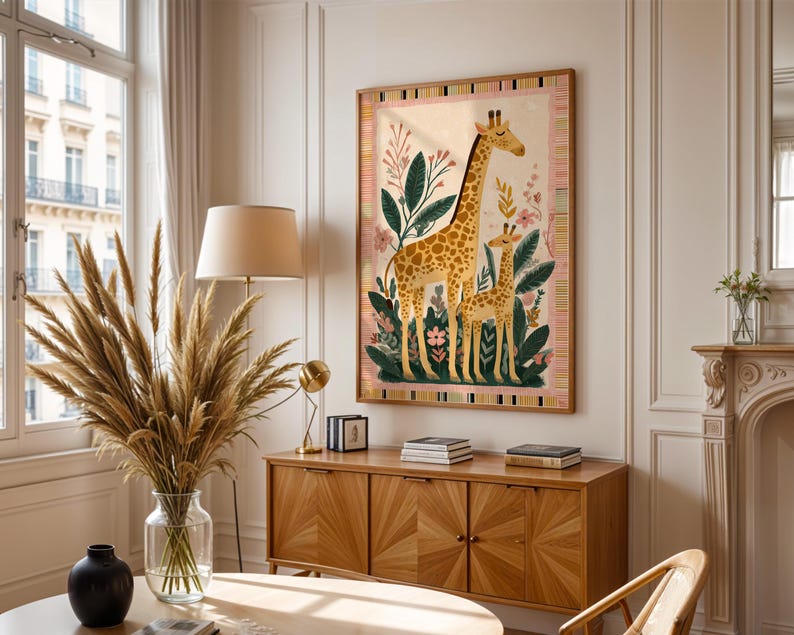 Giraffe Art Print: Jungle Kids Nursery Colorful Animal Illustration Bedroom Decor image 2