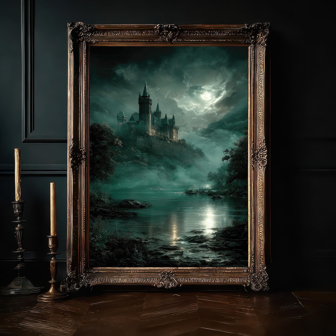 Gothic Castle Moonlight Landscape, Dark Academia River Scene, Dracula ...