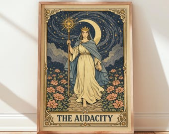 Audacity Tarot Card Poster: Feminist, Sun Moon, Witchy, Dark Academia Art