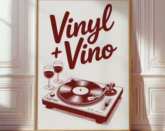 Vinyl Record Wine Print, Turntable Poster, Retro Music Bar DJ Lounge Decor